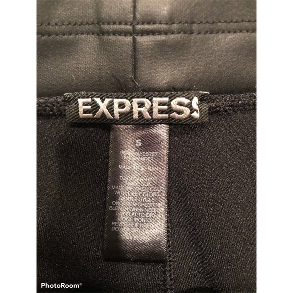 Express Womens Faux Leather Leggings Black Mid Rise Stretch Elastic Waist S‎ - Picture 4 of 9